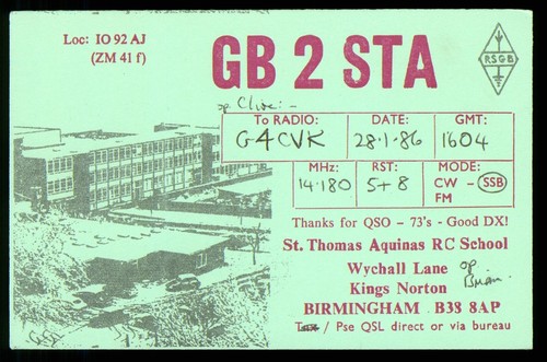 Qsl card radio uk gb2sta - card,